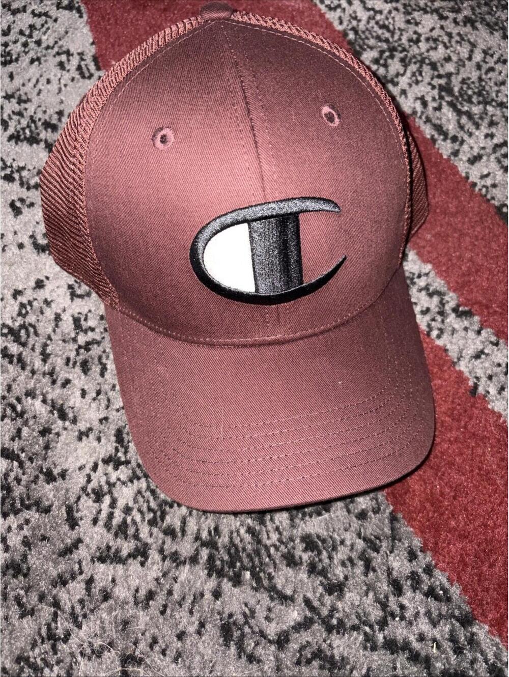 Champion logo Maroon Mesh Back Snapback Hat Adjustable Sports Classic Men